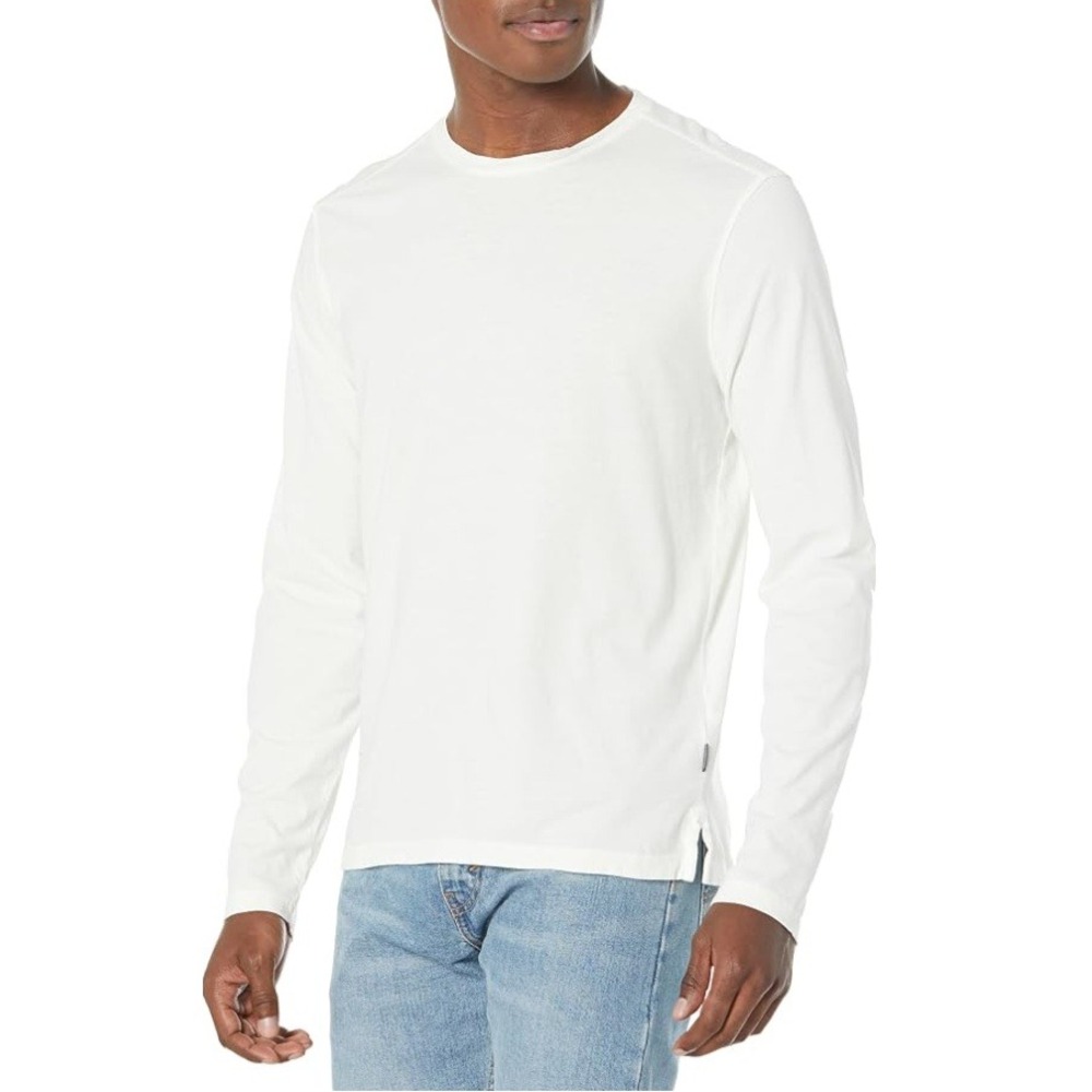 John Varvatos Salt White Peace Sign Logo Slub Cotton LS Crewneck Tee Size L NWT
